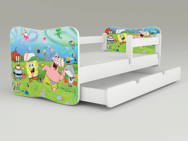 Detská posteľ s odnímateľnými bočnicami + šuflík Spongbob